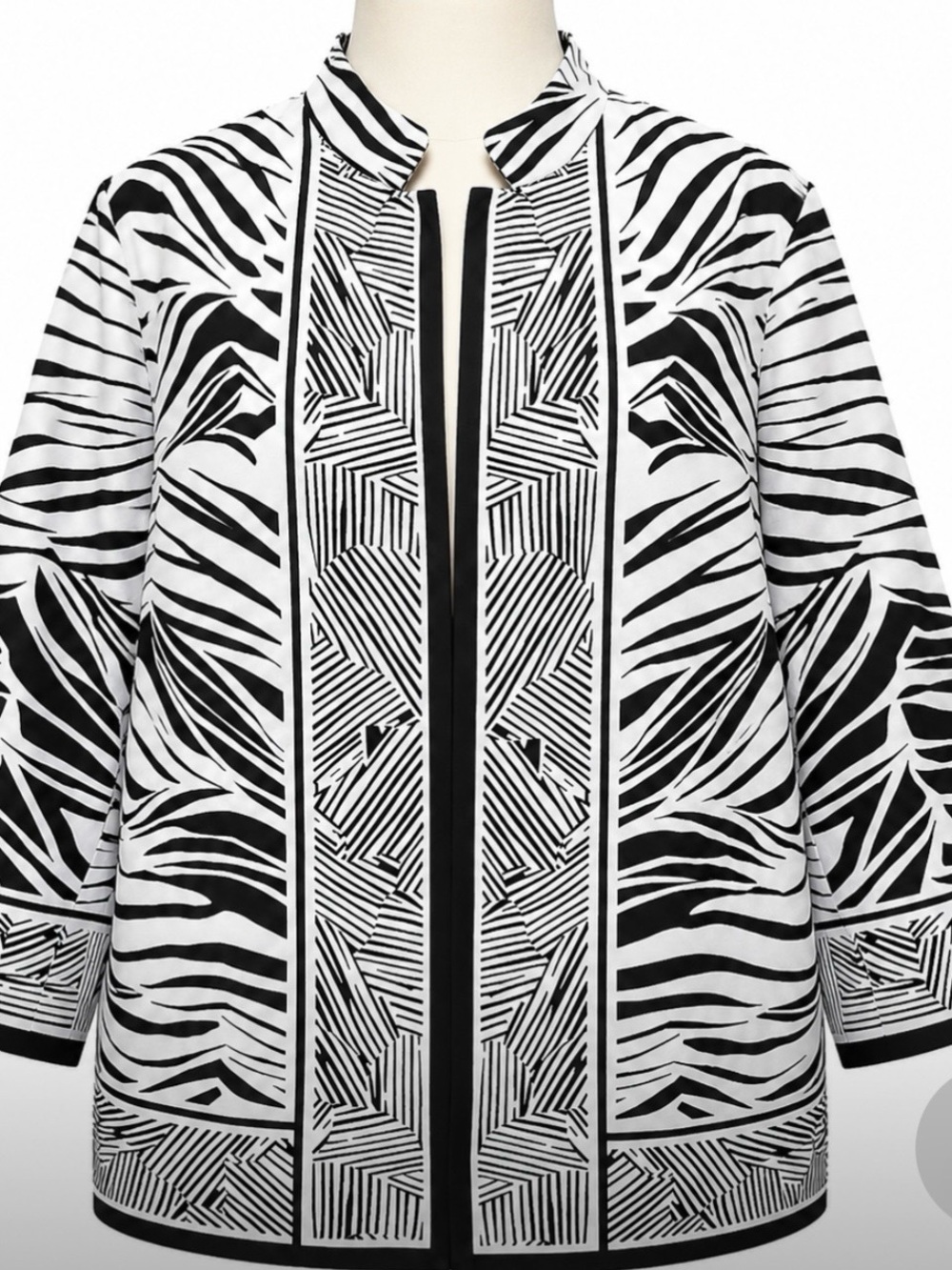 Mob Wife Zebra Print Open Front Jacket Blazer Black White 12P Classic Chic